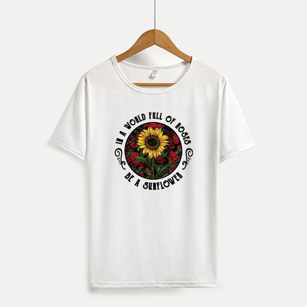 

diy t-shirts for women summer fashion new sunflower & letters print shirts casual women crew neck tee custom plus size m-4xl a758