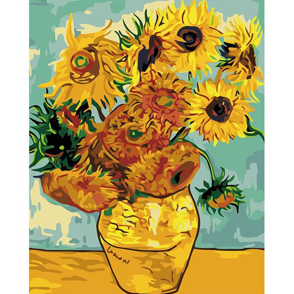 

colorful sunflowers paint by numbers for adults kids beginner- diy canvas frameless oil paintings