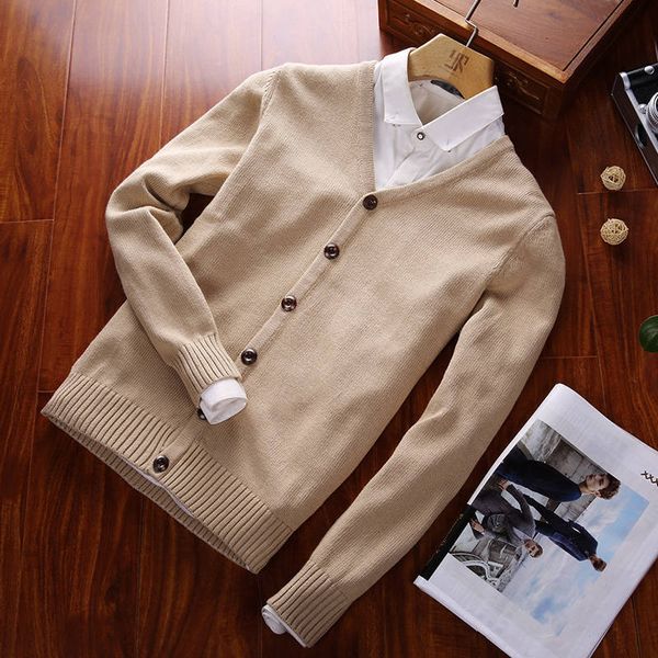 

cargadianss 2020 autumn men v-neck sweater long sleeve solid color button casual knitwear oversized coat 3xl fashion l75, White;black