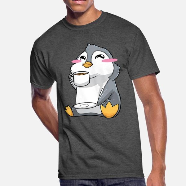 

pinguins coffee kawaii anime t shirt men character short sleeve round collar unique fitness building spring autumn vintage shirt