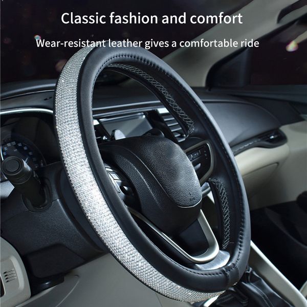 

bling bling rhinestones crystal car steering wheel cover pu leather steering-wheel covers auto accessories case car styling
