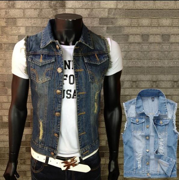 

spring mens vest denim vest plue size m-5xl waistcoat, Black;white