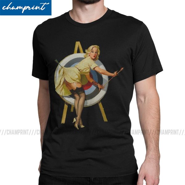 

men t-shirt pin up girl archery vintage art 2020 fashion tees harajuku bow arrow archer sports t shirt round collar clothing