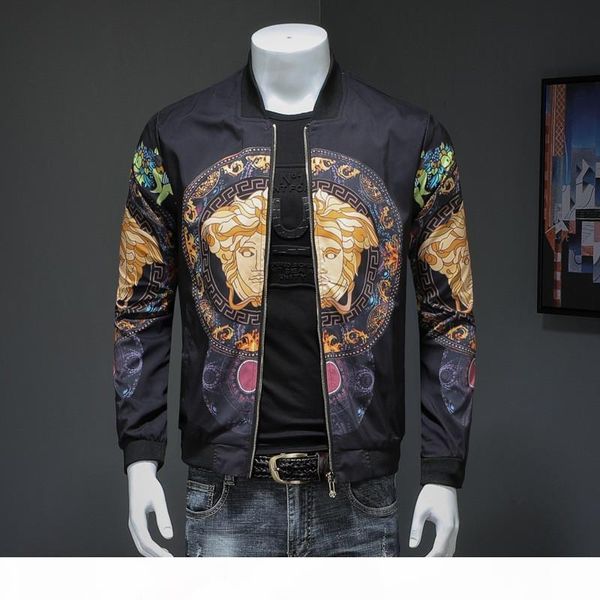 

street face print jackets standing collar men's thin coats outdoor high-grade windproof warm designer jackets ing, Blue;gray