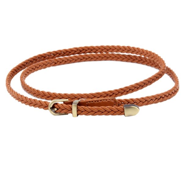 

new hand-woven belt female pin buckle retro casual wild thin belt waist rope decoration camel color, Black;brown