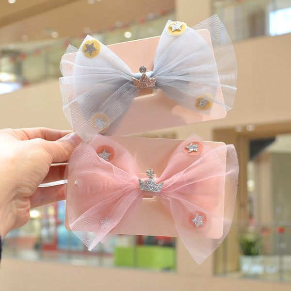

hair accessories 10pcs ins fashion rehinestone tiaras mesh gauze bow hairpins glitter star bowknot clips princess boutique, Slivery;white