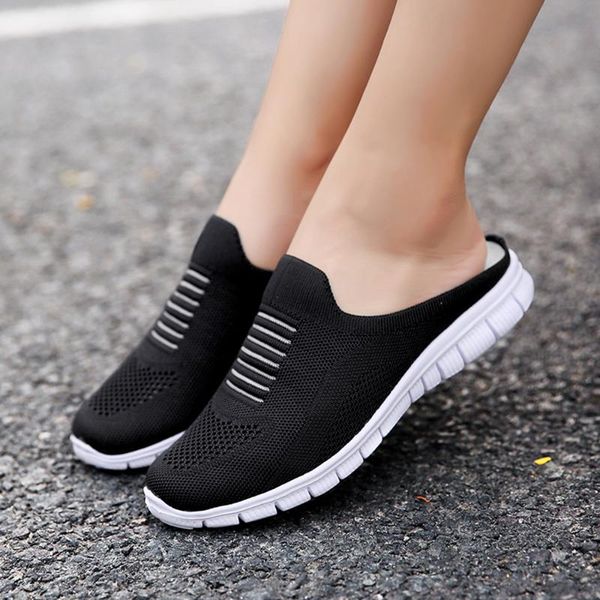 

new summer women slippers casual soft comfortable mesh flat half sandals slippers ladies beach outdoor flip flops women 35 42, Black