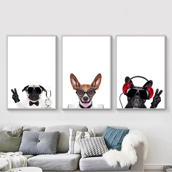 

nursery kawaii glasses dogs minimalist art canvas posters and prints painting animal funny picture modern home room decoration