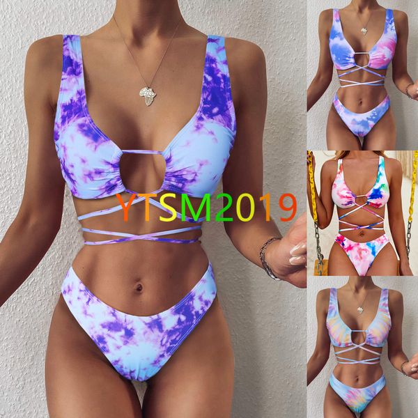 

tie dye bikini women's print swimsuit three-point swimwear summer style swimming suit in vogue bathing suit, White;black