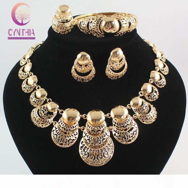 

africa dubai 18k gold plated fashion wedding jewelry sets necklace bangle earring ring prom party jewelry sets, Black