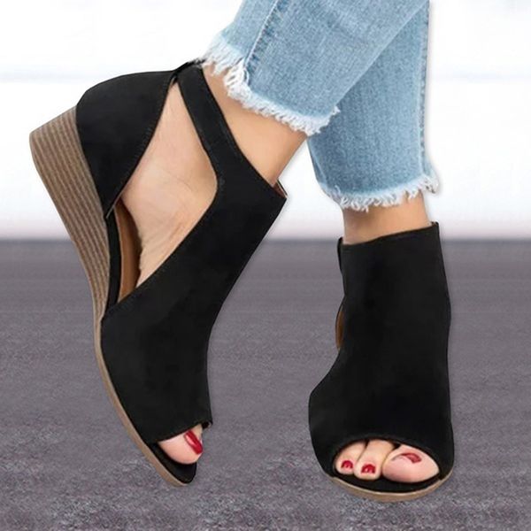 

plus size 36-43 sandals wedges shoes for women heels sandalias mujer summer clog womens zapatos de hombre, Black