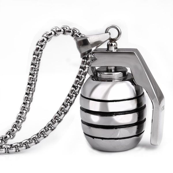 

60cm length 316l stainless steel punk antitank grenade pendant necklace jewerly for men, Silver
