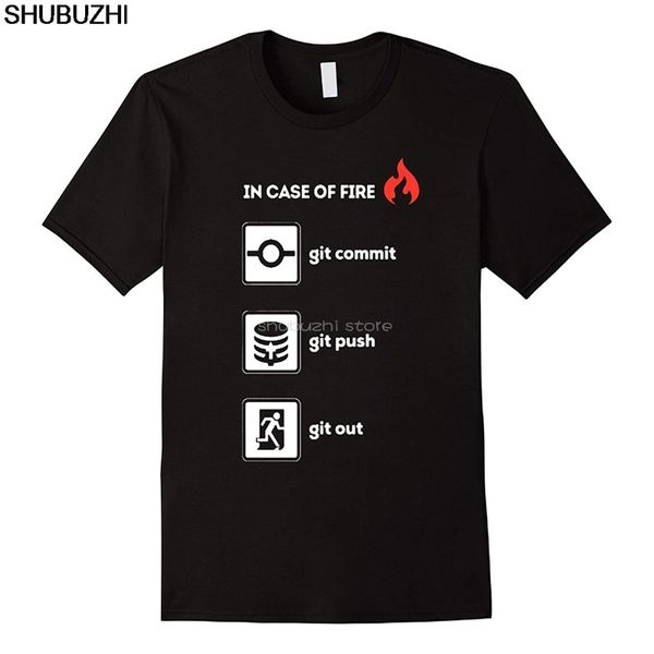 

cotton new 100% cotton funny o neck programmer shirt in case of fire git commit push out graphic t shirts sbz5476