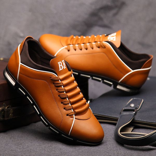 

men casual shoes leather loafers male flats lace-up driving shoes for male summer plus size 37-48 mocassin homme, Black