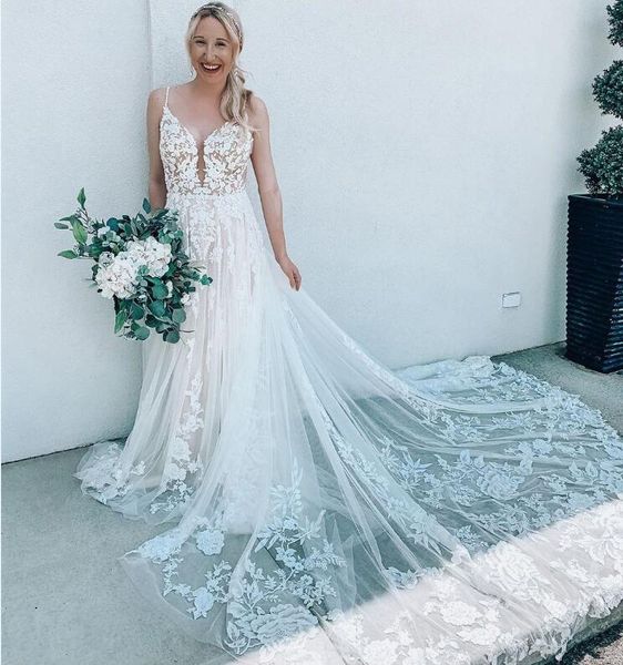 

vintage a line boho beach wedding dresses lace applique formal bridal gowns australia designer bride dress vestidos de aso ebi bride, White