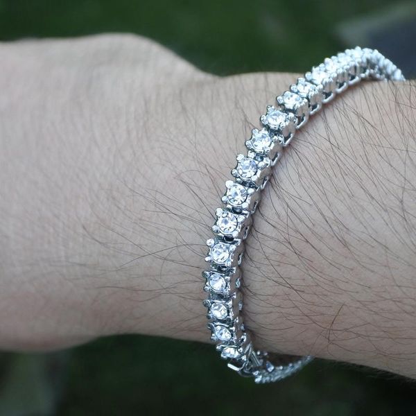 

link, chain hip hop 1 row tennis 5mm men's bracelets women rap rock crystal gift jewelry gold silver color iced out usa street design, Black