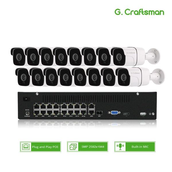 

16ch 5mp audio poe kit h.265 system cctv security nvr outdoor waterproof ip camera surveillance alarm video record g