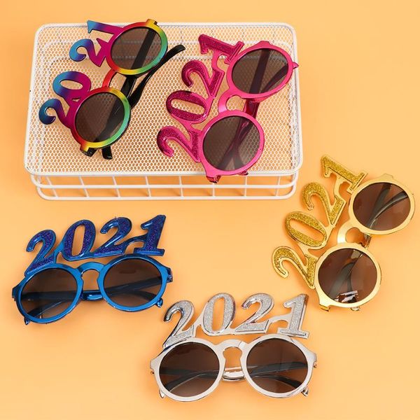 

fashion sunglasses frames 1pc happy year eyeglasses frame for 2021 eve party xmas ornaments funny novelty glasses gift supplies, Black