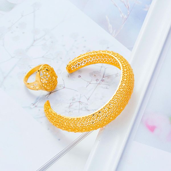 

ethiopian/france/african/dubai jewelry gifts dubai big women bangles and ring set bride bracelets, Black