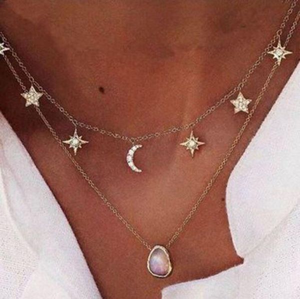 

19 fashion pendant choker necklace moon star gold color alloy chain necklace for women party jewelry, Silver