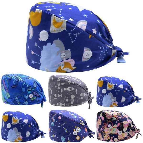 

мода printed cap женщины регулируемая бинты кнопка работы hat with sweatband вскользь unisex gorros quirurgicos хлопок вводная, Blue;gray