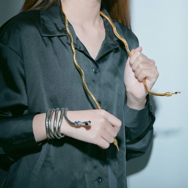 

folding skeletal city snake bracelet female exaggerated personality dark punk nightclub wind snake bracelet adjustable, Golden;silver