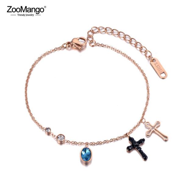 

charm bracelets zoomango stainless steel cz crystal cross bangle for women girls bohemia beach chain bracelet jewelry zb19023, Golden;silver