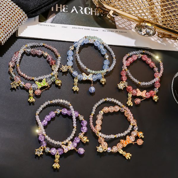 

fashion strawberry crystal move peach blossom crystal bracelet female sweet all-match trendy bracelet sale, Golden;silver