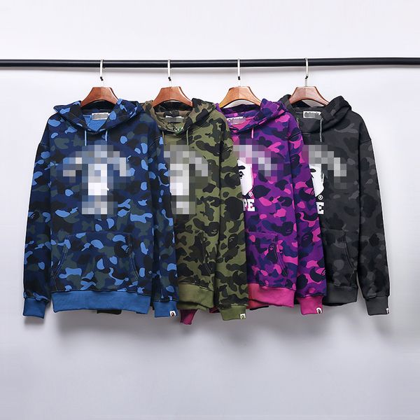 

brand classic camouflage men's hoodie designer cartoon ape man head print and velvet hoodie four colors 2082407b, Black