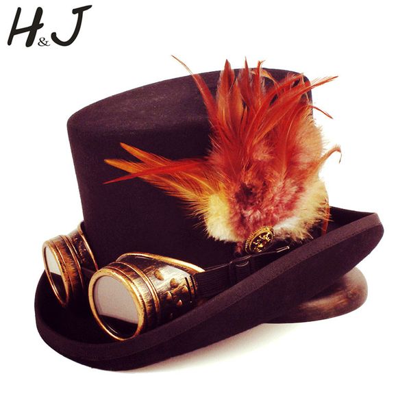 

15cm hat 4 size wool women men fedora hat handwork steampunk gear glasses feather magician cosplay caps dropshipping, Blue;gray