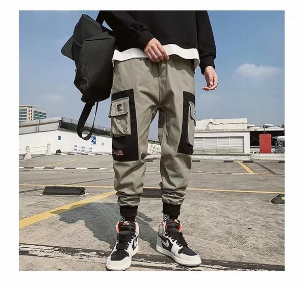 

hip hop letter casual cool loose cargo pants fashion mens pants street style mens designer pants pockets, Black