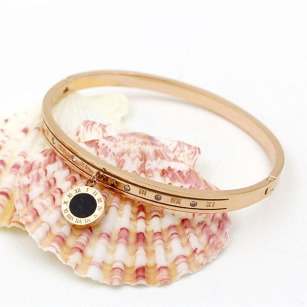 

lover roman crystal charm bracelet women jewelry gold-color hollow roman numerals bangle & bracelets couple k151-1, Black