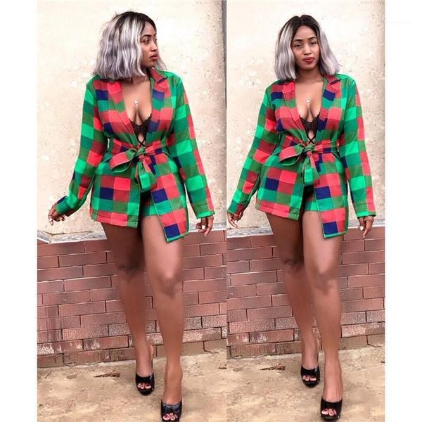 

plaid printed two piece sets womens clothing autumn fashion womens plaid sets designer v neck sashes, Gray