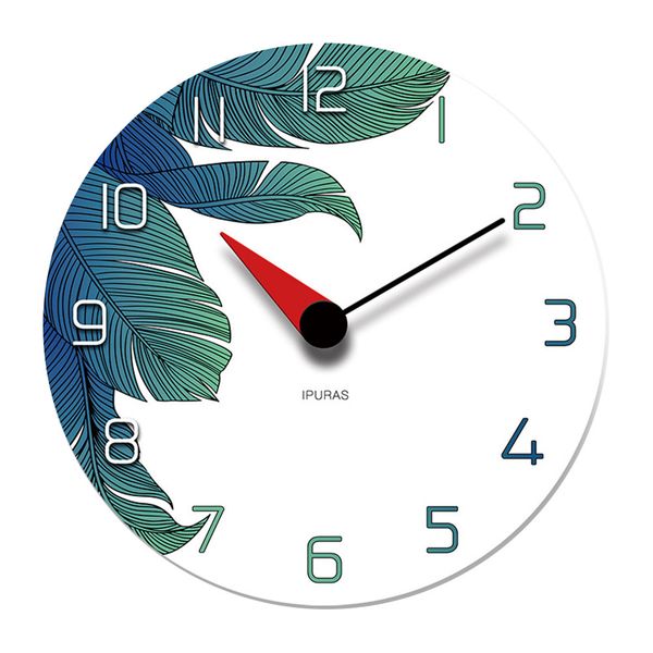 

leaves pattern living room bedroom silent battery operated wall clock home decor