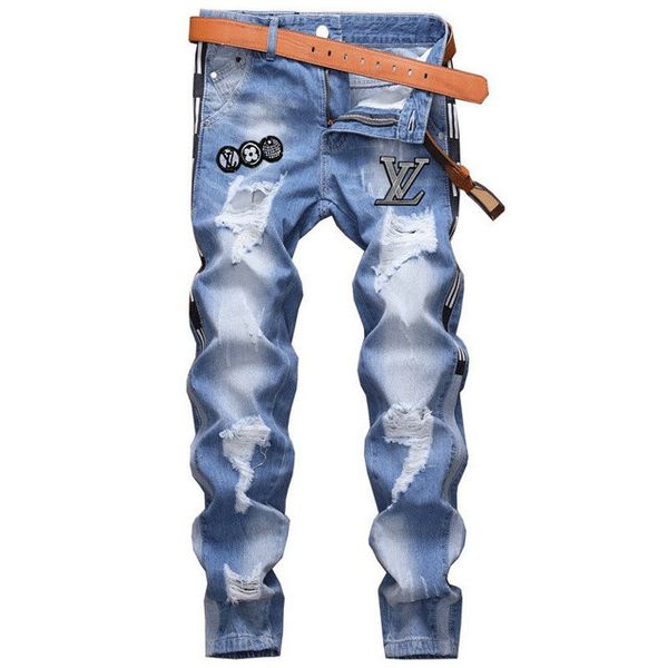 

2020 men's jeans new style jeans blue fashion ripped comfortable jeans cloth patch denim pants slim fit comfortable good quality sk