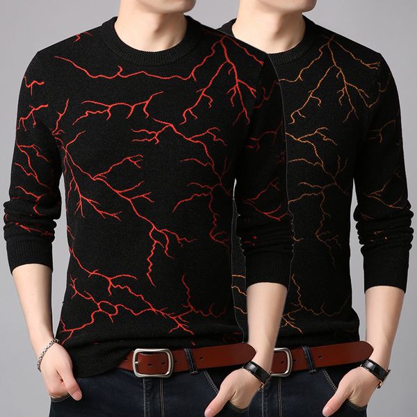 

2020 spring new style plus-sized menswear crew neck knitted long sleeve sweater, White;black