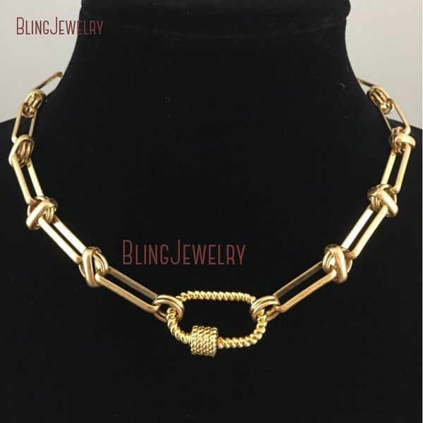 

nm33905 twisted carabiner necklace gold brass cable chain rectangular round links oval shaped screw clasp rope design, Silver