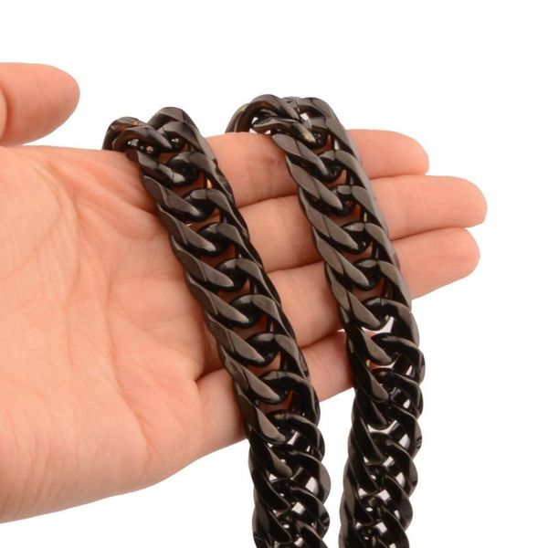 

heavy huge 16mm wide black cuban curb link chain stainless steel necklace or bracelet biker jewelry men's gift 7-40inch, Silver