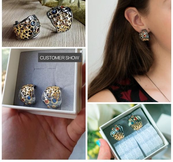 

dreamcarnival 1989 new special design mixed colors cz stud earrings for women black gold color gothic jewelry pendientes we3782, Golden;silver