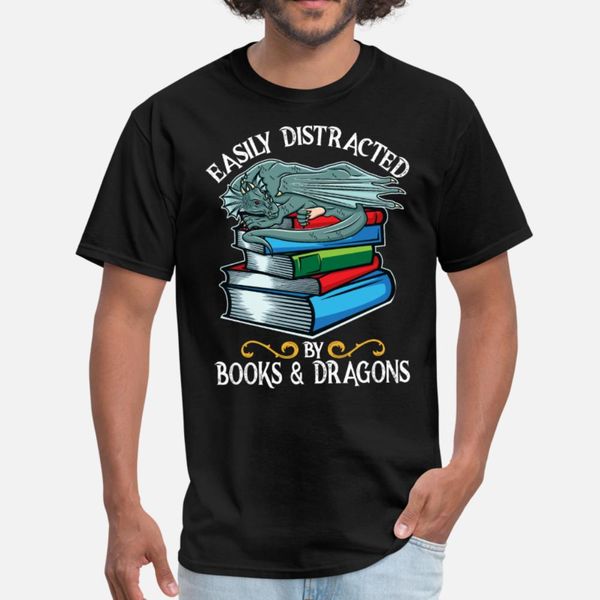 

easily distracted by books & dragons book dragon t shirt men printed 100% cotton round collar normal graphic funny summer cool shirt