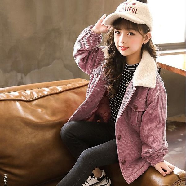 

children boys girls single-breasted jacket velvet thick warm coat outfits pink solid long sleeve outerwear teenager girls, Blue;gray
