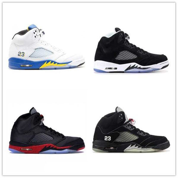 

new 5s basketball shoes men women 5 high jumpman sneakers black muslin metallic fire red silver tongue 2020 trainers