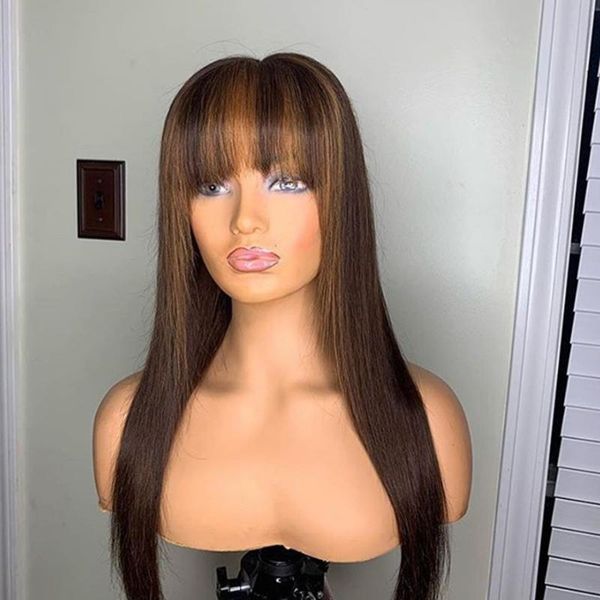 

2x6/4x4 closure fringe wig with bangs brazilian remy deep middle part wigs with baby hair lace front human hair wigs pre plucked, Black;brown