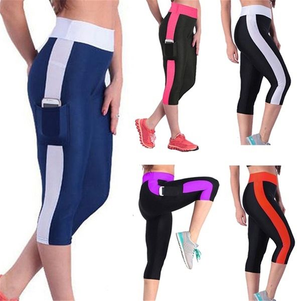 

women sport fitness leggings pants side puffs elastic hip yoga running pant tights sports leggings gym for girls plus size, White;red