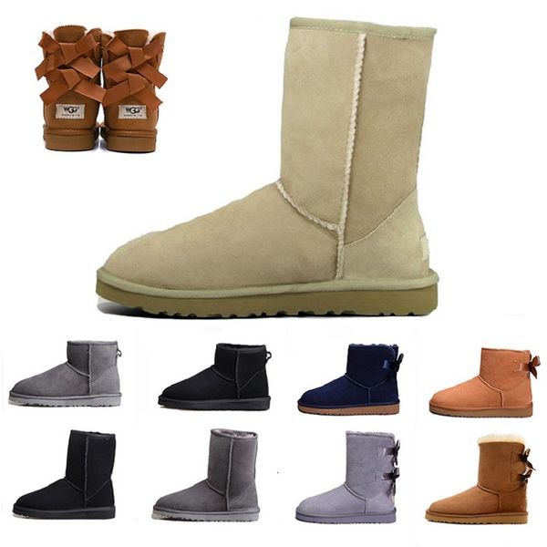 

brown wgg luxury designer women boots classic tall chestnut bailey bowknot leather winter snow ankle womens half knee australian boots 36-41