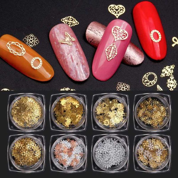 

nail art decorations 1 box mixed 3d christmas design gold rivet manicure accessories diy slider studs metal frame, Silver;gold