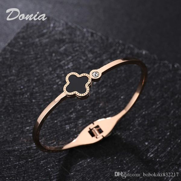 

donia jewelry lucky flower rose gold electroplating exaggerated micro setting zirconium titanium steel adjustable bracelet popular in euro, Black