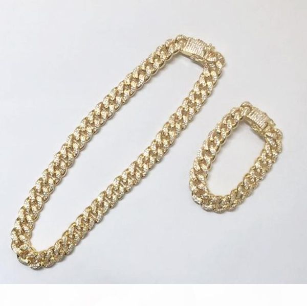 

12mm iced out zircon cuban necklace chain hip hop jewelry gold silver one set cz clasp mens necklace link 18-28inch