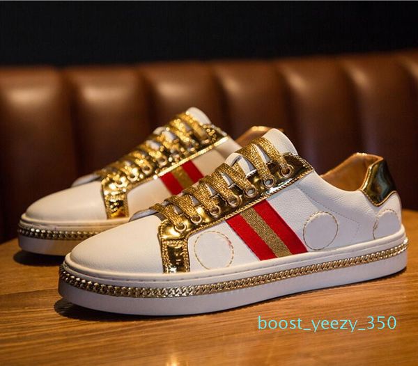 

lujos bee board shoe gold little white shoe ostentation male shoe embroidery gold brand stylist tide shoes v66 b35, Black