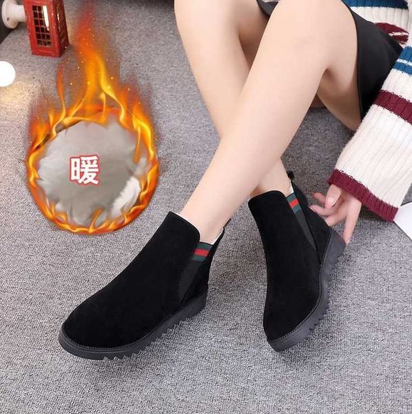 

new women fashion boots winter boots flock classic slip on snow ankle winter suede warm fur plush women shoes, Black